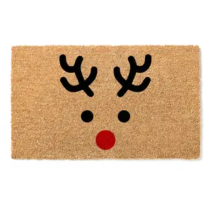 Rudolph Reindeer Doormat , Funny Christmas Welcome Mat , Holiday Gift , Festive Coir Door Mat , Reindeer Doormat , Rudolph Christmas Mat , Funny Holiday Welcome Mat ,  Gift Idea , Rudolph the Red-Nosed Mat , Funny Reindeer Doormat