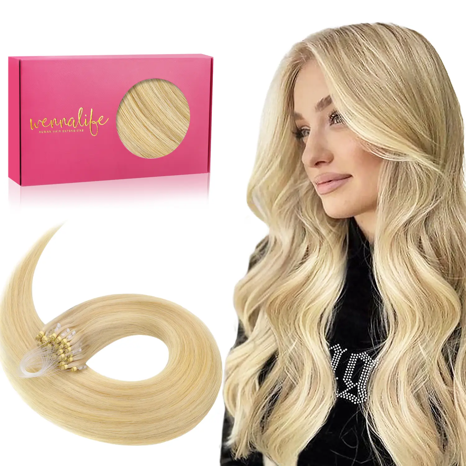 WENNALIFE Micro Link Hair Extensions Human Hair 50g 50s 14 Inch to 24 Inch Light Blonde Highlighted Golden Blonde Remy Micro Bead Hair Extensions Real Human Hair Micro Ring Hair Straight summer hair extensions