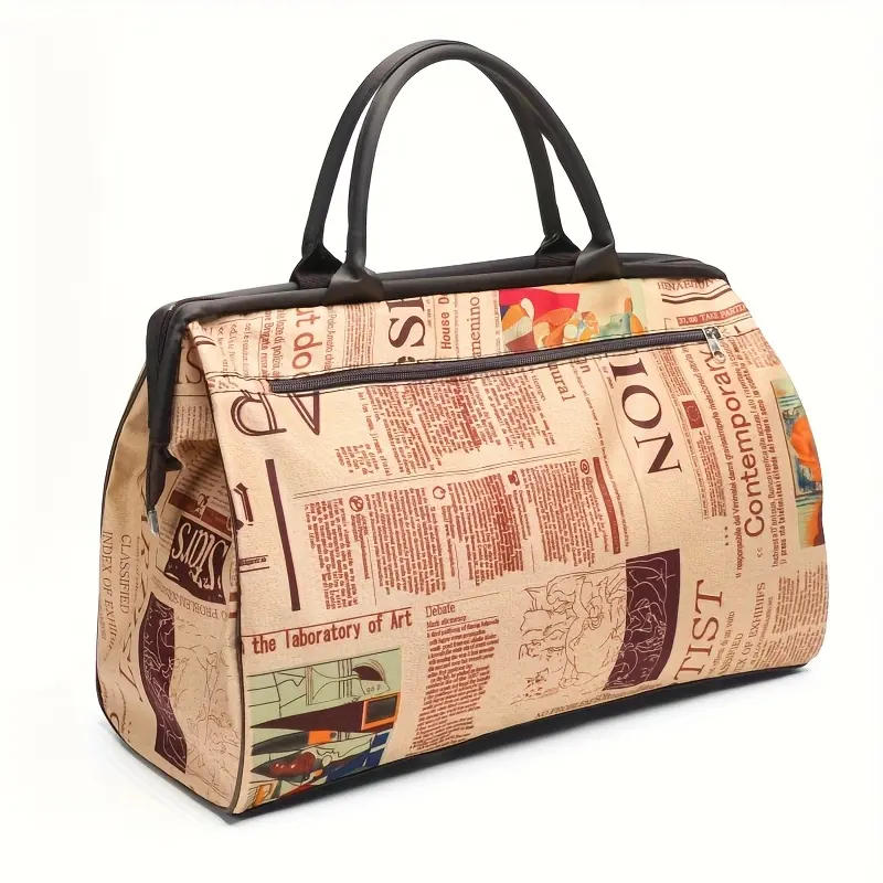 Ladies' Retro Newspaper Printed Handbag - High quality checkered