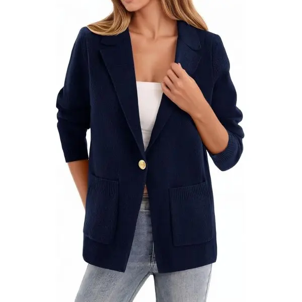 FISOEW Women's Blazer Jacket, Casual Knit Open Front Sweater in Soft Polyester Fabrics, Slim Fit Long Sleeve for Work Office, Chic