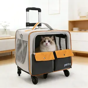 Large Capacity Foldable Cat Carrier Backpack | Durable & Ventilated Pet Stroller Trolley | Portable Travel Essential