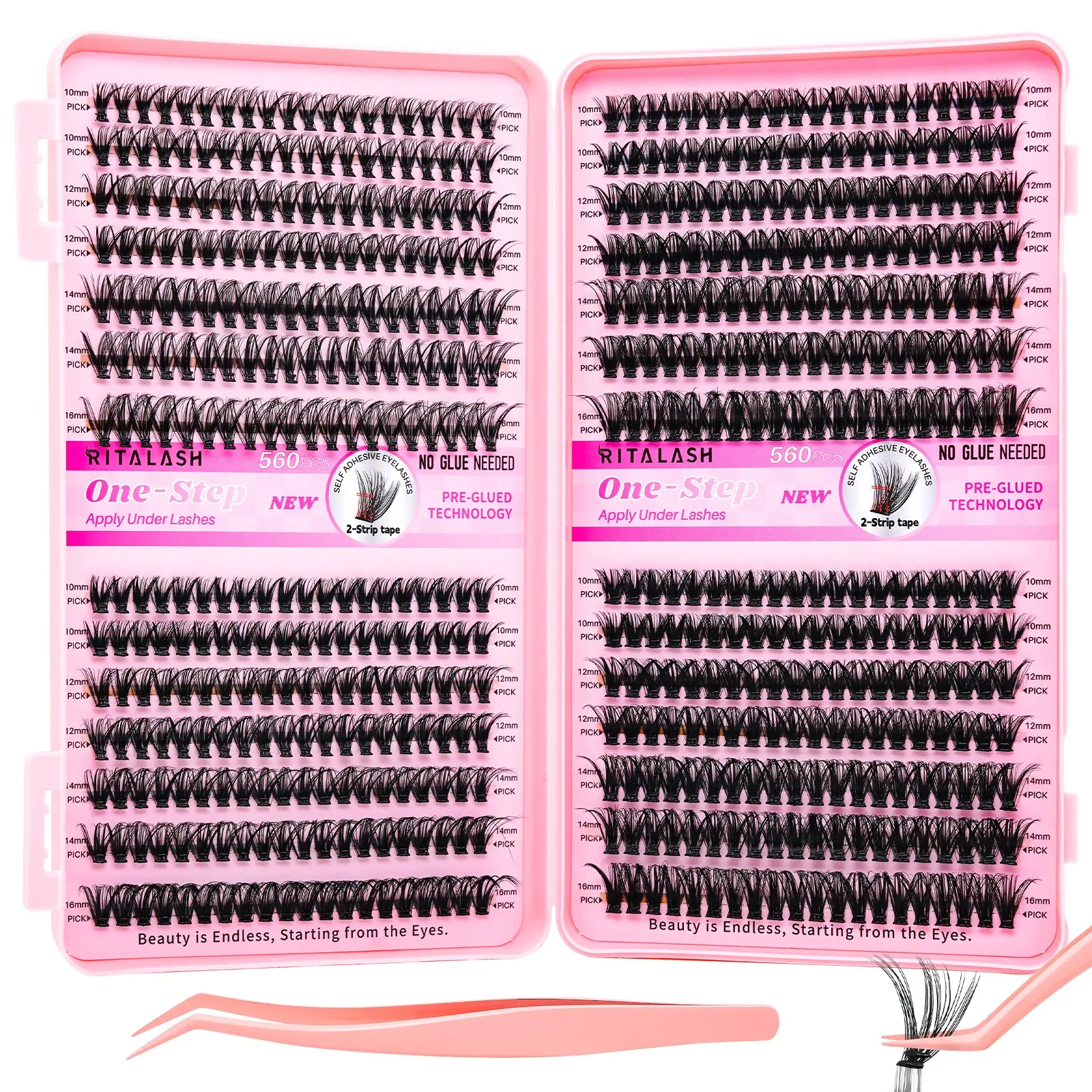 RITALASH 560PCS Self Adhesive Eyelashes, Voluminous false eyelashes, 30D/40D/50D/60D Natural Lash Clusters Kit Volume DIY Fluffy False Eyelashes Clusters Eyelash Cluster Extension Reusable No Glue Needed No Remover No residue
