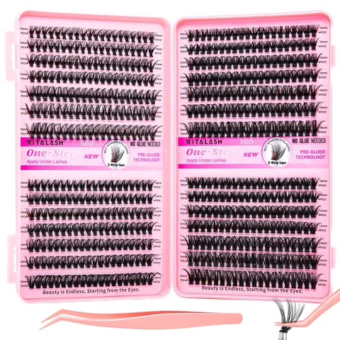 RITALASH 560PCS Self Adhesive Eyelashes, Voluminous false eyelashes, 30D/40D/50D/60D Natural Lash Clusters Kit Volume DIY Fluffy False Eyelashes Clusters Eyelash Cluster Extension Reusable No Glue Needed No Remover No residue