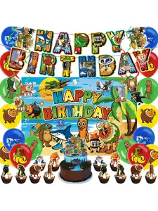 Tung Tung Sahur Theme Birthday Party Decorations, Tralalo American Mountain Sea King Pull Flag Balloons, Unforgettable Kids' Party Setup
