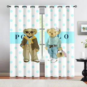 Cute Bear Window Curtains 2 Panels, All-Over Print Curtains for All Seasons, Bedroom & Living Room for Kids & Adults