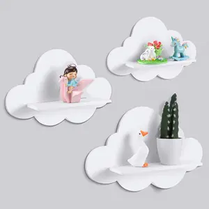 Modern Wooden Floating Shelves - Set of 3 Unique Wave Cloud Shaped Wall-Mounted Display and Organizer, Suitable for Various Room Types, Cute Daisy and Animal Decorative Design, Multi-Functional Installation