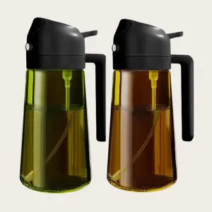 2 Count Light Blockage Dark Oil Sprayer for Cooking, 2 in 1 Olive Oil Dispenser Bottle for Kitchen, Green Glass Oil Bottle, Food-Grade Oil Mister for Air Fryer