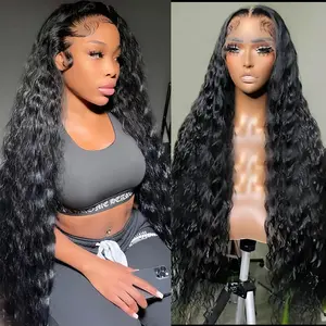 Lemoda SKINLIKE Real HD Lace Wigs 250% Density Water Wave 15A 13x4 Full Lace Frontal Human Hair Wigs Deep Wave Virgin Human Hair Frayed Ends Lace Wig Natural Black Color