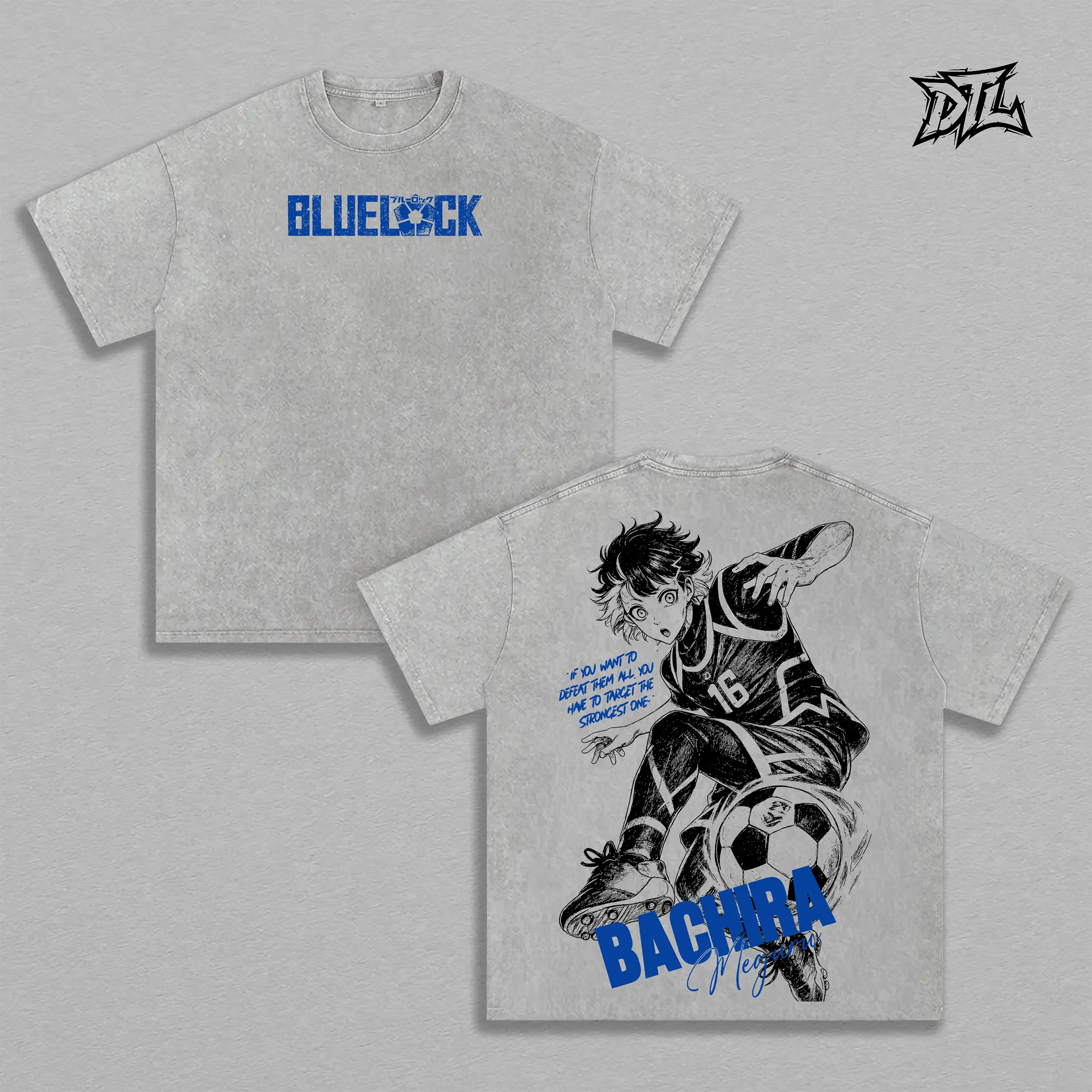 Blue Lock Meguru Bachira Acid Wash T-Shirt | Oversized Heavyweight Anime Tee Football Soccer Graphic Print Number 16 Quote Vintage Blokecore Streetwear Clothing Top Unisex