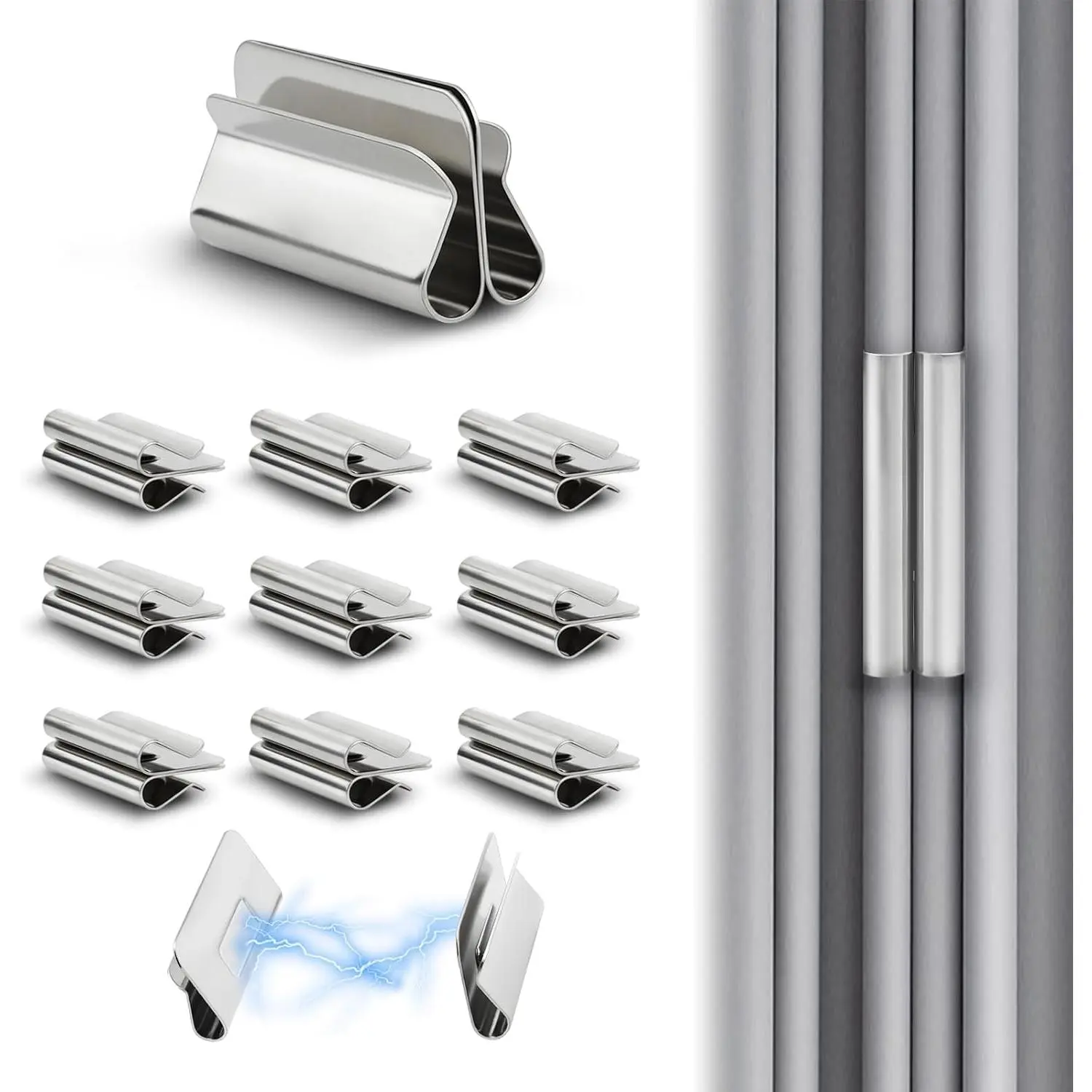 GJAHSH 10 Pairs Magnetic Curtain Clips, Strong Double-Sided Curtain Magnets Closure for Light Leakage, No-Pin Clip-On Curtain Weights for Bedroom, Office, and Shower Liners (20 Pcs, Silver/Neutral)