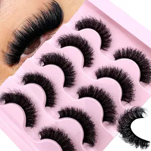 UMIRYAO 5 pairs of fluffy and dramatic messy fake mink eyelashes, soft and comfortable artificial mink eyelashes, short and thick natural fake eyelashes, thick crossed fake eyelashes, multi-layer curly eyelashes, reusable