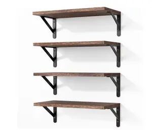 Set of 4 Floating Shelves for Wall, Wood Wall Mounted Shelves (Brown,16.5 Inch)