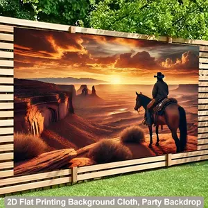 1pc Large-Size 2D Flat Printing Polyester Outdoor Banner - Solitary Cowboy Wilderness-Gazing Wedding Backdrop, Party Decoration Supplies, Non-Electric Wall Covering (243.84x182.88cm), Outdoor Banners