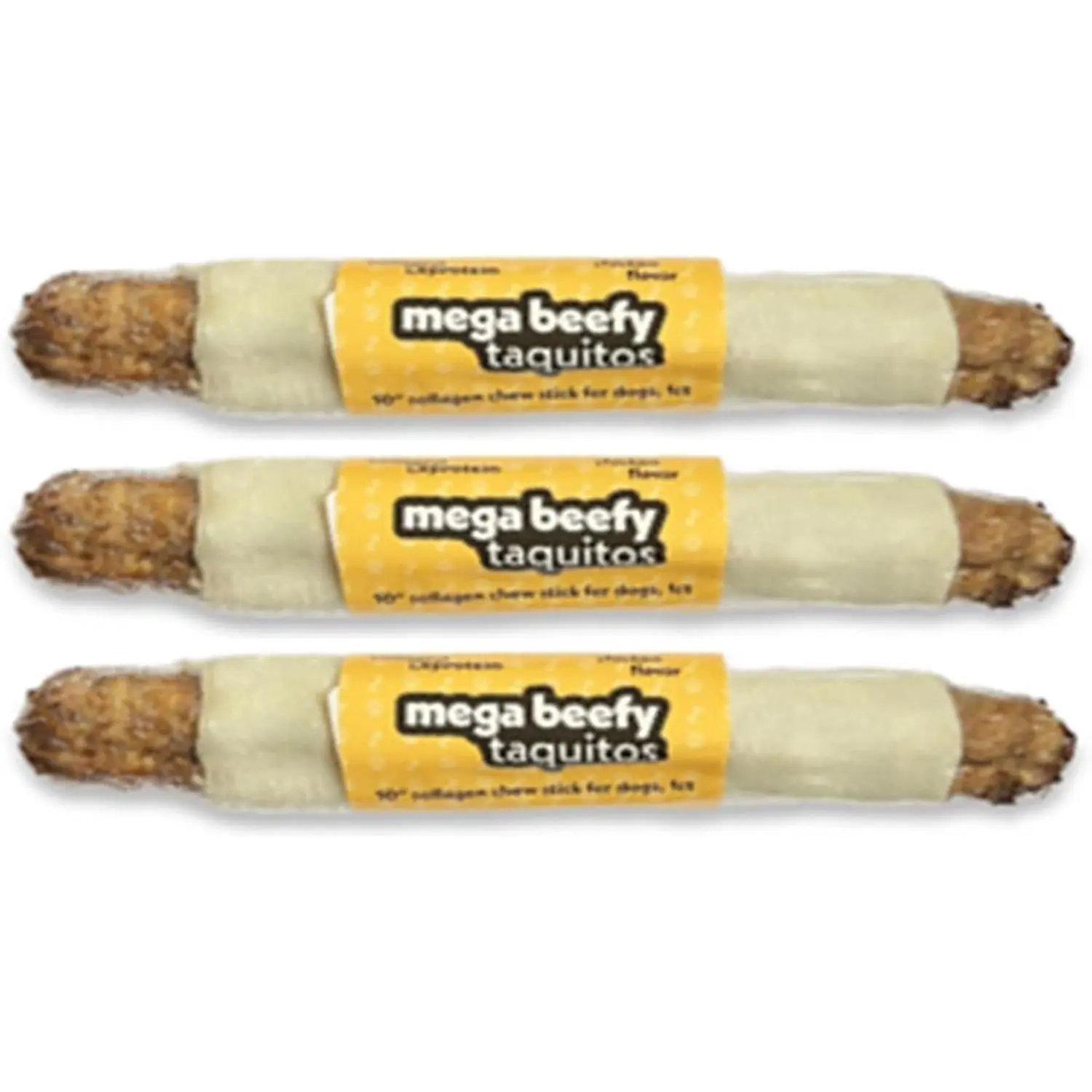 Frankly Original Pet Mega Beefy Taquitos - Chicken Flavored 10" Collagen Chew Sticks for Dogs - Long Lasting Natural Chews & Treats - Made in USA - 100% Rawhide Free - 3 Pack