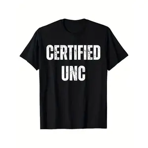 Men’s Certified UNC Bold Letter Print T-Shirt – Black with White Text, Regular Fit Round Neck Tee, Medium Stretch Fabric, Comfortable & Nontransparent, All-Season Casual Elegance, Perfect for Weekend & Everyday Wear,  Hip Hop Graffiti Design T-Shirt