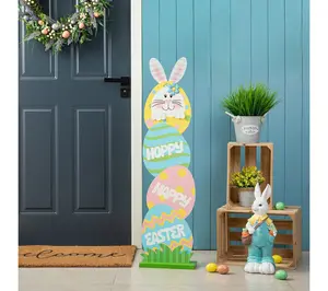 Glitzhome 42"H Easter Wooden Bunny and Eggs Porch Sign