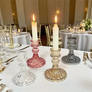 2pcs Nordic Retro Clear Crystal Glass Candle Holders, Aromatherapy Candle Stands for Home Decor, Elegant Table Centerpiece Decoration