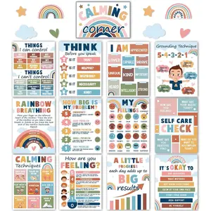 21 count Boho Calming Corner Classroom Posters Calm Down Corner Emotion Posters Mental  Feeling Management Educational Posters  to School Bulletin Board Wall Art Decor for School Office