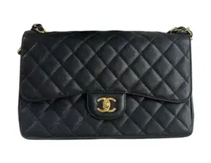Pre-owned CHANEL Preowned Classic Flap Bag Jumbo Caviar Black Gold
