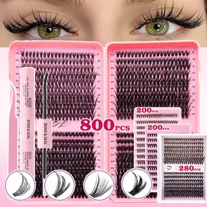 800pcs/280pcs/200pcs Eyelash Extension Kit, Mixed Thickness 3456P Cluster Eyelashes, D Curl, Multiple Lengths, Natural/Dd Curl/Cosplay Style, Including Glue, Perfect for Weddings, Valentine'S Day, Daily Use, Gifts for Girlfriend And Friends
