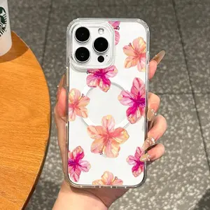 Chic Magnetic TPU Cellphone Case, Shiny Flower Collage Casing, Slim Fit, Shockproof Drop-Proof Cover for iPhone 11/12/13/14/15/16/17 Pro/Pro Max/Plus, Handheld Devices Tech Accessory, Ideal for Soft Girl Aesthetic