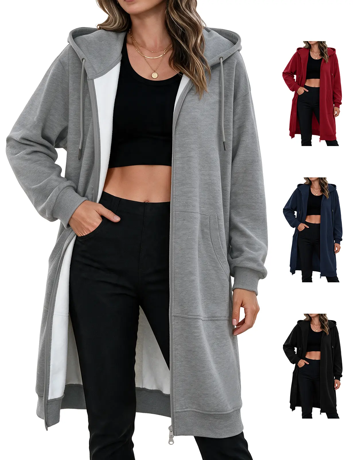 【Early Bird Price】HEEKPEK Women Casual Zip up Fleece Hoodies Tunic Sweatshirt Long Hoodie Jacket Cotton Long Sleeve fitted striped knitwear, Cardigan, Zipper, Everyday, Fabric