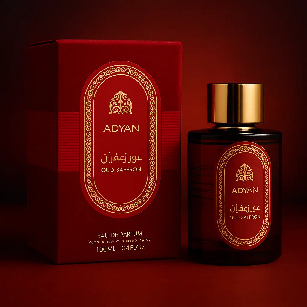 Adyan Oud Saffron Eau de Parfum 100ml - Premium Scented Fragrance Spray in Elegant Red Packaging with Azafrán Rosa Oud Sándalo Ámbar Almizcle Notes Regular Edition
