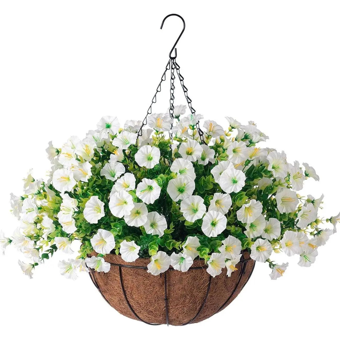 1 set of artificial hanging morning morning flower baskets, Hanging Plant Hanger, 19.69-inch with coconut lining, DIY high-quality antioxidant artificial flowers, spring decoration, suitable for indoor and outdoor, balcony, room, wedding decoration