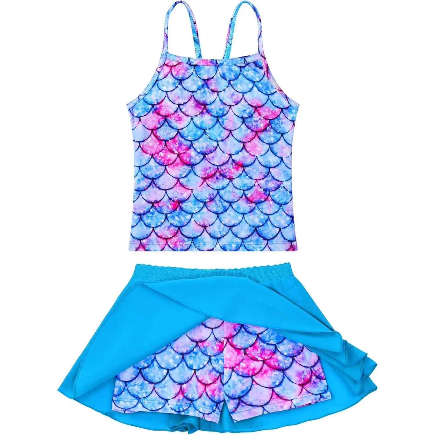 Girls Tankini Swimsuit Two Piece Sleeveless Bathing Suits with Shorts Multicolor Summer Beach Wear for Kids 3-12T(Gift)