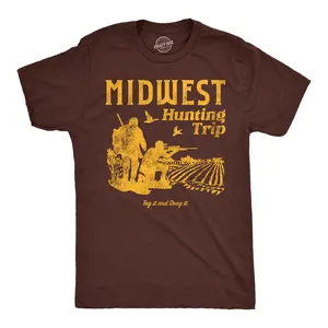 Mens Funny T Shirts Midwest Hunting Trip Sarcastic Hunters Graphic Novelty Tee for Men Mens Funny T Shirts Cool Vintage Fashion T-Shirt Gift Classic Menswear Sarcastic Apparel for Men Funny Hunting Short Sleeve Brown -