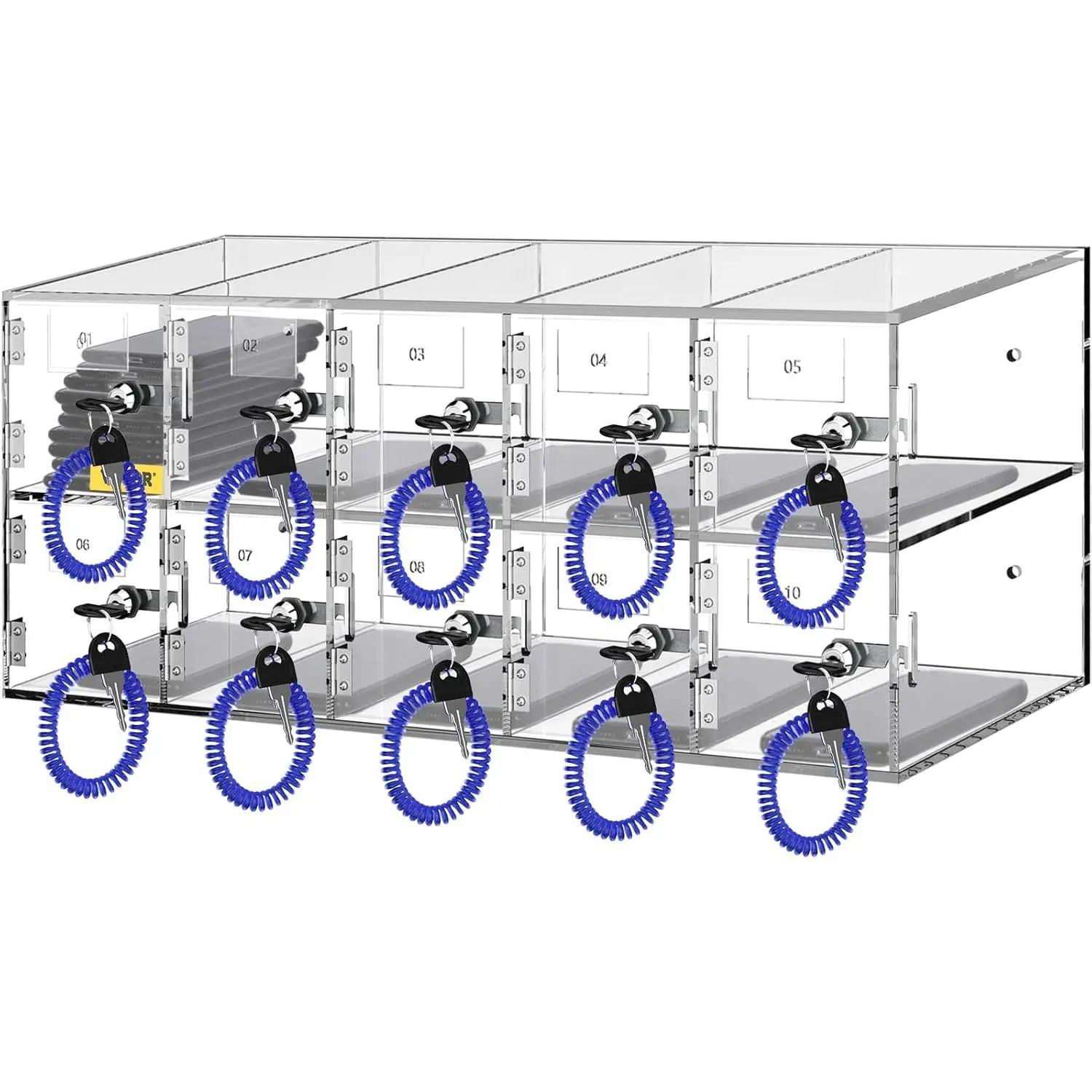 VEVOR 10-Slot Transparent Acrylic Cell Phone Storage Locker, Wall-Mount Cabinet with Door Locks and Keys, for Offices/Gym