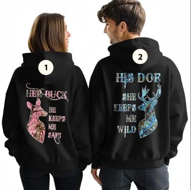 Her Buck His Doe Matching Couple Hoodie, Deer Hunting Couple Sweatshirt, She Keeps Me Wild He Keeps Me Safe Couple Shirt, His And Her, Valentine's Day, Anniversary Gifts