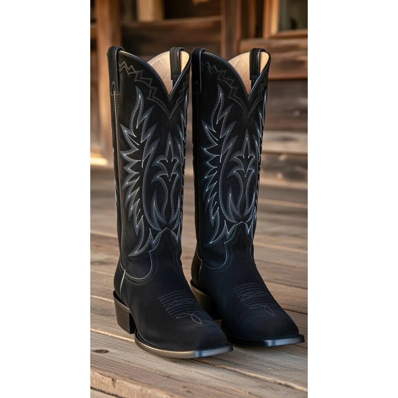 Tall 16” All BLACK ROUGHOUT BUCKAROO STOVE-PIPE BOOT