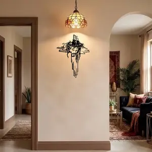 Metal Wall Art Sculpture, Laser-Engraved Cross Design, High-Quality Material, Ideal for Home Office Garden Decor