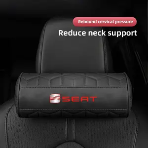 Car Round Leather Neck Protection Memory Cotton Headrest For Seat Leon Mk3 Mk2 5f Ibiza 6j 6l Ateca Born FR Formentor Tarraco Altea E-Racer Tavascan Alhambra