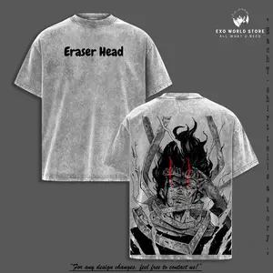 Shota Aizawa "Eraser Head" Vintage Oversized Washed T-Shirt, My Hero Academia Heavy Cotton Graphic Tee, Retro Anime Streetwear Unisex