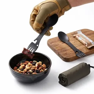 2-Pack Tactical Metal Spork Multi-Tool Eating Utensils - All-in-1 Spoon-Shape Design with Serrated Edge, Opener, Portable for Camping, Emergency Kits