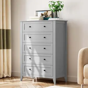 5 Drawer Dresser for Bedroom, Dresser with Deep Drawers & Metal Knobs, Modern Wooden Chests of Drawers