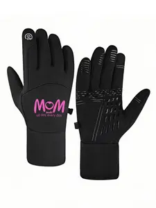 1pc with  Pink MOM Text Moisture winter gloves sports gloves Touch Screen cold proof Daily Use full finger gloves for men women keep warm Christmas gifts
