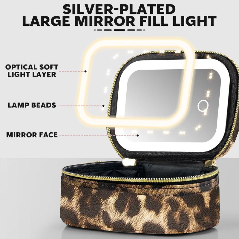 Palm-Sized Portable Makeup Bag with Detachable Mirror, Touch-Control 3-LED Light, Rechargeable Travel & Everyday Cosmetic Organizer for Lipstick & Perfume – Valentine’s & Mother’s Day Gift
