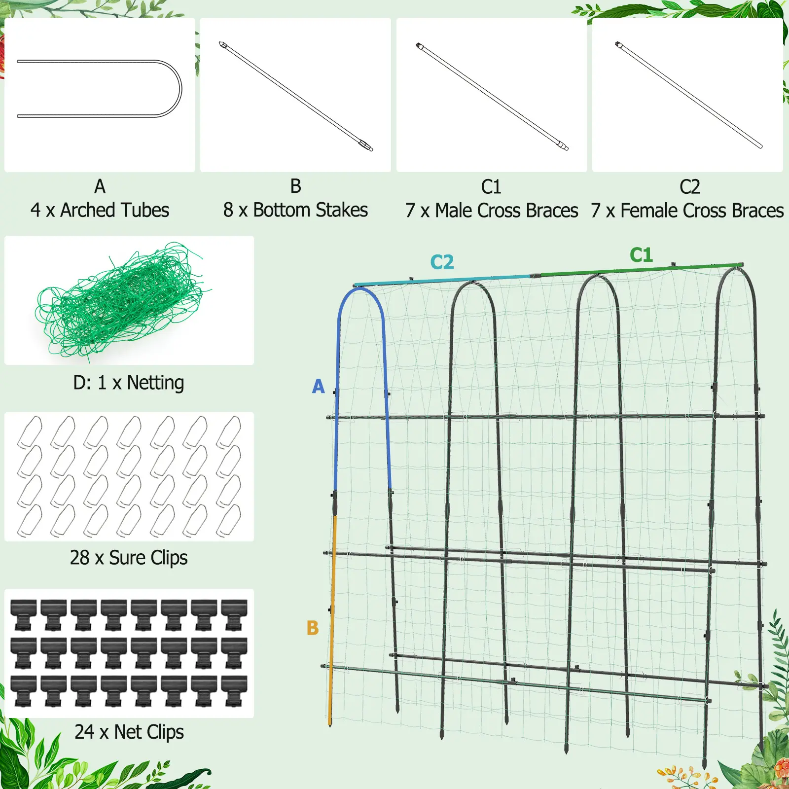 COSTWAY - 71 x 71 Inch U-Shaped Tall Garden Arched Trellis for Climbing Plants