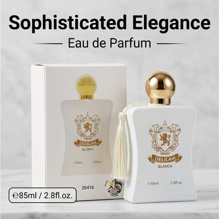 DELILAH BLANCA Eau de Parfum for Women 85ml | A gentle floral fragrance with notes of jasmine, tuberose, and vanilla | A luxurious white porcelain bottle with a tassel design | Long-lasting, sophisticated scent | An elegant fragrance for work and dates