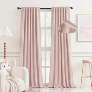 Chenille Blackout Curtains for Bedroom Blush  Curtains 84 Inch Length 2 Panels for Living Room/ Thermal Insulated Rod Pocket &  TabsWindow Drapes, W52 x L84