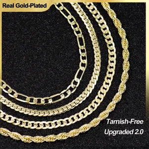 Holylegend 14K Real Gold-Plated Rope, Figaro, Miami, Cuban, Byzatine, Franco Necklace Chain 24 Inches Long,Tarnish-Free, 8mm/10mm Width, Secure Clasp