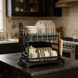 Multifunctional Two-Layer Dish Rack, Efficient Drainage, Space-Saving Kitchen Organizer, Available in