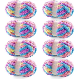 8 Pack Chunky Yarn for Hand Knitting - Chunky Chenille Blanket Yarn for Crocheting - Jumbo Fluffy Yarn for Crochet - Super Bulky Yarn 25 yds 7.7 oz Each Skein (Macaroon)