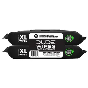 DUDE Wipes Odor Destroyer Flushable Wipes, XL Wet Wipes, Deodorizing with Clean Scent, 48 Count, 2 Pack