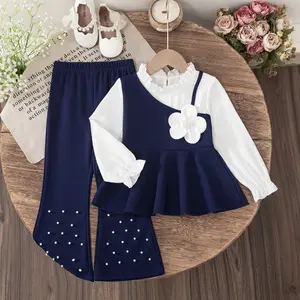 Girls' Long-sleeved Set with Bow Design Soft Breathable Fabric Comfortable Everyday Wear Ideal for Special Events and Casual Playwear Cozy Home Tracksuit