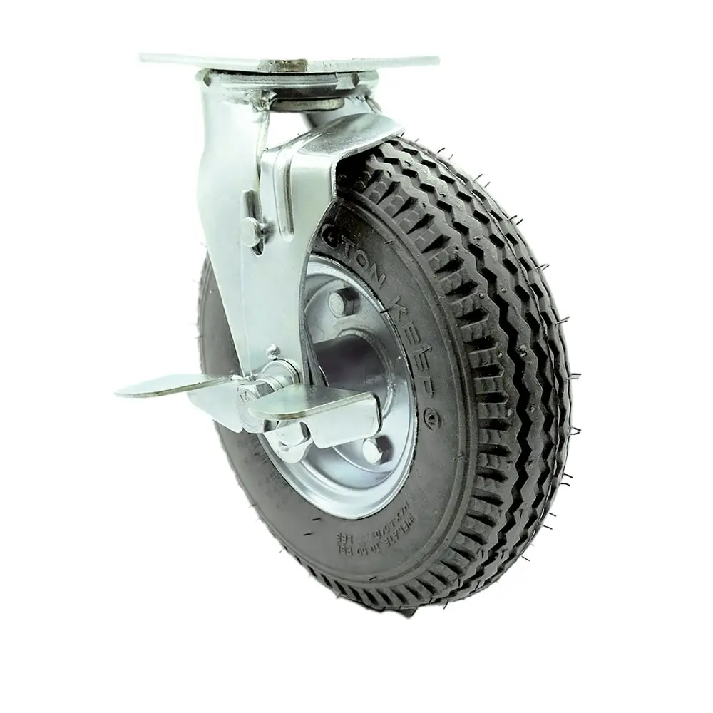 212 MAIN SCC-100S280-PNB-GRY-TLB 8 in. Swivel Pneumatic Caster, Gray Rubber Wheel, Top Lock Brake, Heavy-Duty Hardware Service Caster, Swivel Castor