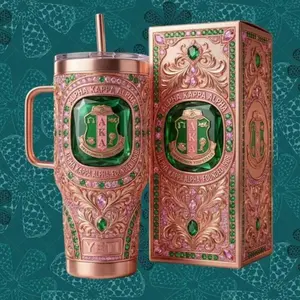 Alpha Kappa Alpha AKA Sorority Pink and Green 1908 Ornate Luxury Greek Gifts Stainless Steel Insulated Tumbler